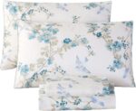 URBONUR Luxury Sheets Set Queen Egyptian Percale Cotton Blue Floral Sheets Soft ... - Image 2