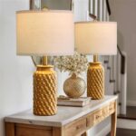 USumkky 20.5" Gold Modern Ceramic Bedside Lamp Set of 2 for Bedroom Decor Farmho... - Image 2