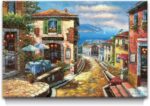 UTOP-art Coastal Cityscape Oil Painting Artwork: Italian Town Canvas Wall Art Me... - Image 2