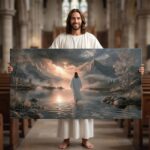 UZMKM Jesus Walking on Water Wall Art, Framed Christian Painting, Spiritual Reli... - Image 2
