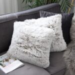 Uhomy 2 Packs Fluffy Accent Pillows Cover 20"x20", Soft Brown Ombre Artificial F... - Image 2