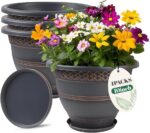 Usocik 10 Inch 4 Pack Plant Pots, Plastic Flower Pot for Indoor & Outdoor with D... - Image 2