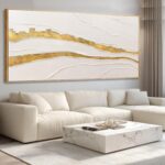 VAYIMDH White and Gold Oil Painting Wall Art Abstract Wall Decor Line Hanging Ar... - Image 2