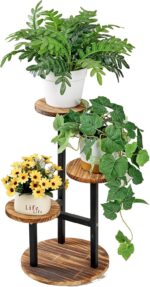 VECELO 3 Tier Plant Stand Indoor Outdoor, Tall Metal Wood Flower Shelf for Multi... - Image 2