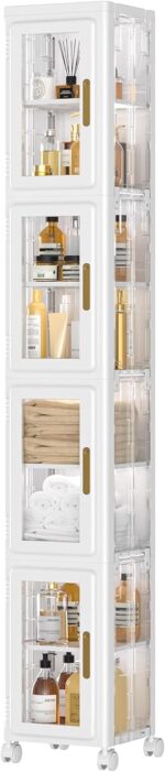 VECELO 4 Tier Tall Plastic Slim Storage Cabinet with Lockable Wheels, Adjustable... - Image 2