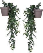 VENTO 2 Pack Fake Artificial Hanging Plants with Pots, Faux, Vines, Pathos, Gree... - Image 2