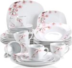 VEWEET Annie Porcelain Dinnerware for 6, 30-Piece Pink Floral Dish Set With Plat... - Image 2