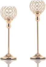 VINCIGANT Gold Crystal Candle Holders Set of 2,Pillar Candlesticks for Table Cen... - Image 2