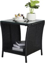 VINGLI Outdoor Wicker Side Table Patio Side Tables for Outside, Tempered Glass T... - Image 2