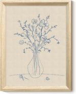 VIYYIEA Blue Floral Botanical Sketch Wooden Framed Wall Art, Minimalist Line Art... - Image 2