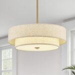 VONLUCE Modern Chandeliers, 18" Drum Chandeliers with 2-Layer Fabric Shade, 4-Li... - Image 2
