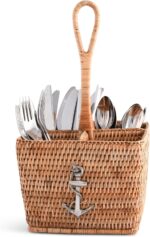 Vagabond House Coastal Woven Rattan Silverware Organizer, Natural Eco-Friendly 4... - Image 2