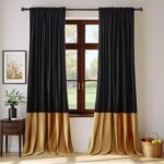 Velvet Curtains 84 inches Long for Living Room Blak Gold,2 Panels Blackout Curta... - Image 2
