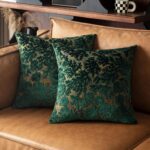 Velvet Throw Pillow Covers 18x18 Inch - Green Textured Double Sided Coral Patter... - Image 2