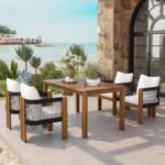 VilroCaz Luxury 5-Piece Patio Dining Set for 4, Acacia Wood Dinning Set with 4 R... - Image 2