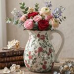 Vintage Ceramic Vase - 8.2 Inch Hand-Painted Roses with Ice Crackle Glaze Finish... - Image 2
