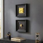 Vintage Framed Wall Art Decor, Set of 2 Black and Gold Textured Floral Rose Scul... - Image 2