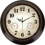Vintage Wall Clock 16 Inch Quartz Silent Non-Ticking Analog Clock with Thermomet... - Image 2