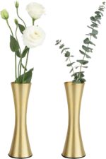 Vixdonos 6.7 inch Brass-Toned Metal Vase Small Dried Flower Vase Set of 2 Modern... - Image 2