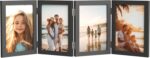 WARM&LOVE 4 Picture Frame, 4x6 Four Folding Hinged Photo Frames, Rustic Wood Des... - Image 2