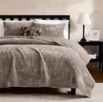 WDCOZY Velvet King Size Quilt Set - Brown Taupe Tan Camel Striped Pick Stitch So... - Image 2