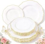 WDF 60pcs White and Gold Plastic Plates - Baroque White With Gold of 30 Heavy Du... - Image 2