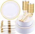 WDF Partyware 350Piece Gold Dinnerware Set for 50 Guests - Gold Plastic Plates w... - Image 2