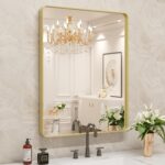 WEER Gold Bathroom Mirror, 24X36 Inch Brushed Gold Metal Frame Mirror, Rounded R... - Image 2
