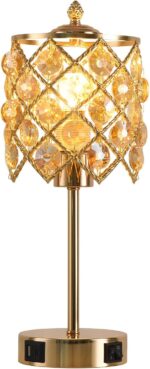 WELAISA-Crystal Table Lamp 3-Way Dimmable Nightstand Lamp with 2 USB Charging Po... - Image 2