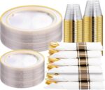 WELLIFE 210PCS Clear-Gold Plastic Plates - Dinnerware Sets for 30 Guests - 60 Di... - Image 2