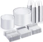 WELLIFE 600 PCS Silver Disposable Dinnerware Set for 100 Guests, Wedding Recepti... - Image 2