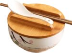 WHJY White Ceramic Bowl with Lid, Spoon, Chopsticks for Soup, Rice, Noodles. Jap... - Image 2