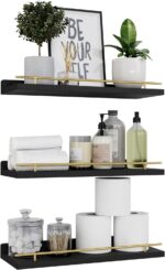 WOPITUES Floating Shelves with Gold Metal Guardrail, Shelves for Wall Decor Set ... - Image 2