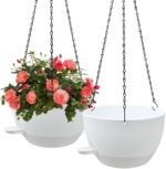 WOUSIWER Self Watering Hanging Planters, 2 Pack 10'' Plastic Pots with Drainage ... - Image 2