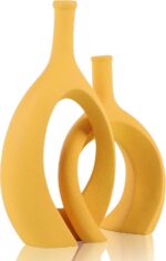 WUBIANJIE Yellow Ceramic Vase - Modern Boho Decor, Mustard Yellow, Round, Anti-S... - Image 2