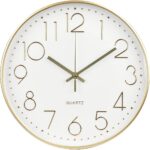 Wall Clock 12 Inch Non-Ticking Silent Modern Simple Style Round Decor Clock Gold... - Image 2