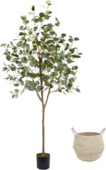 Warmplants Artificial Eucalyptus Tree, 6ft Tall Fake Eucalyptus Plant with Baske... - Image 2