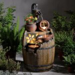 Water Fountain Outdoor 29" H Outside Floor 3 Tiered Rustic Barrel with Light, Pu... - Image 2