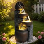 Water Fountain Outdoor Premium Resin 25.6” H, Cascading Cup Modern Garden Water ... - Image 2