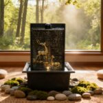 Water Wall Waterfall Fountain, Gold Deer Relief Wall Fountain for Home Office, I... - Image 2