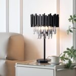 Wellmet Grey Crystal Table Lamp,3 Lights Table Lamps for Bedroom,Black Bedside N... - Image 2