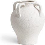 White Ceramic Vase with 4 Handles, 8.8" Rustic Farmhouse Centerpiece - Decorativ... - Image 2