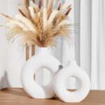 White Ceramic Vases for Decor, Home Decor Ceramic Vase Set of 2, Nordic Room Dec... - Image 2