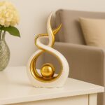 White & Gold Abstract Ceramic Ornament – Modern Decorative Sculpture for Living ... - Image 2