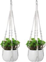 White Macrame Plant Hanger Set, 2 Pack Boho Hanging Plant Holder, Plants Hanger ... - Image 2