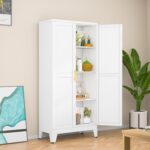 White Metal Storage Cabinet, 48" Steel Cabinets for Home Office, Kitchen Pantry ... - Image 2