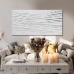 White Textured Abstract Wall Art Canvas 24x48 Inch, Hand Painted Minimalist Neut... - Image 2