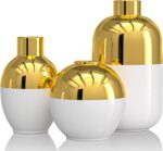 White and Gold Ceramic Flower Vase Set of 3,Glossy Gold Modern Round Decorative ... - Image 2
