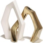 White and Gold Vase Set of 2, Modern Geometric Abstract Ceramic Flower Vase for ... - Image 2