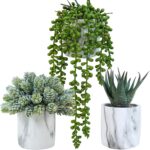 Winlyn Set of 3 Small Artificial Succulent Potted Plants Fake Aloe Hops String o... - Image 2